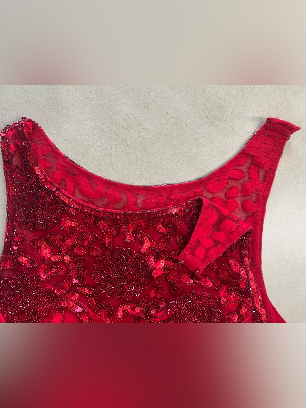 Primavera Couture Vibrant Red Sequin Beaded Two-Piece Mini Dress Crop Top Size 8 - Picture 13 of 16
